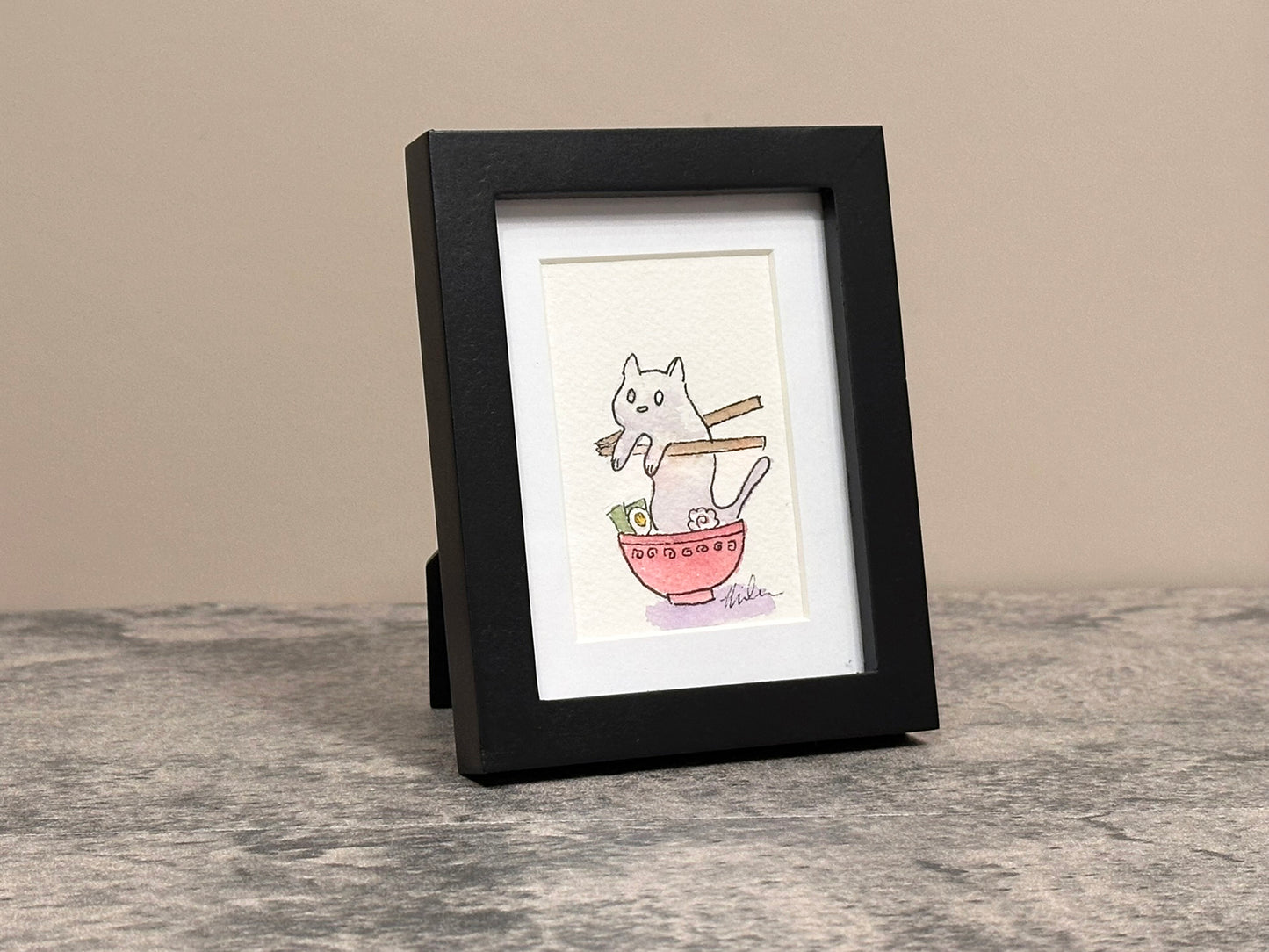 Noodle Cat Framed Watercolor Mini