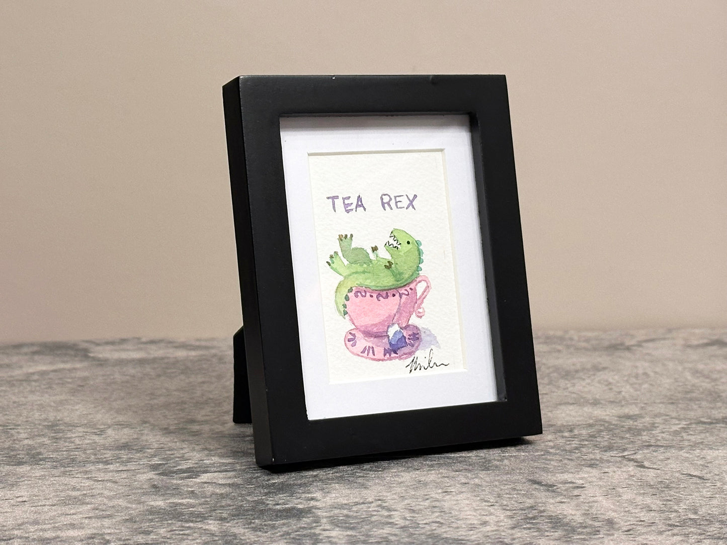 Tea Rex Framed Watercolor Mini