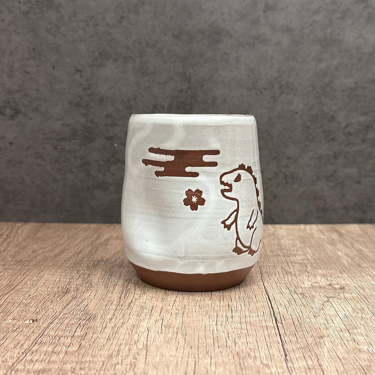 Kaiju with Mount Fuji Ceramic Tumbler in White