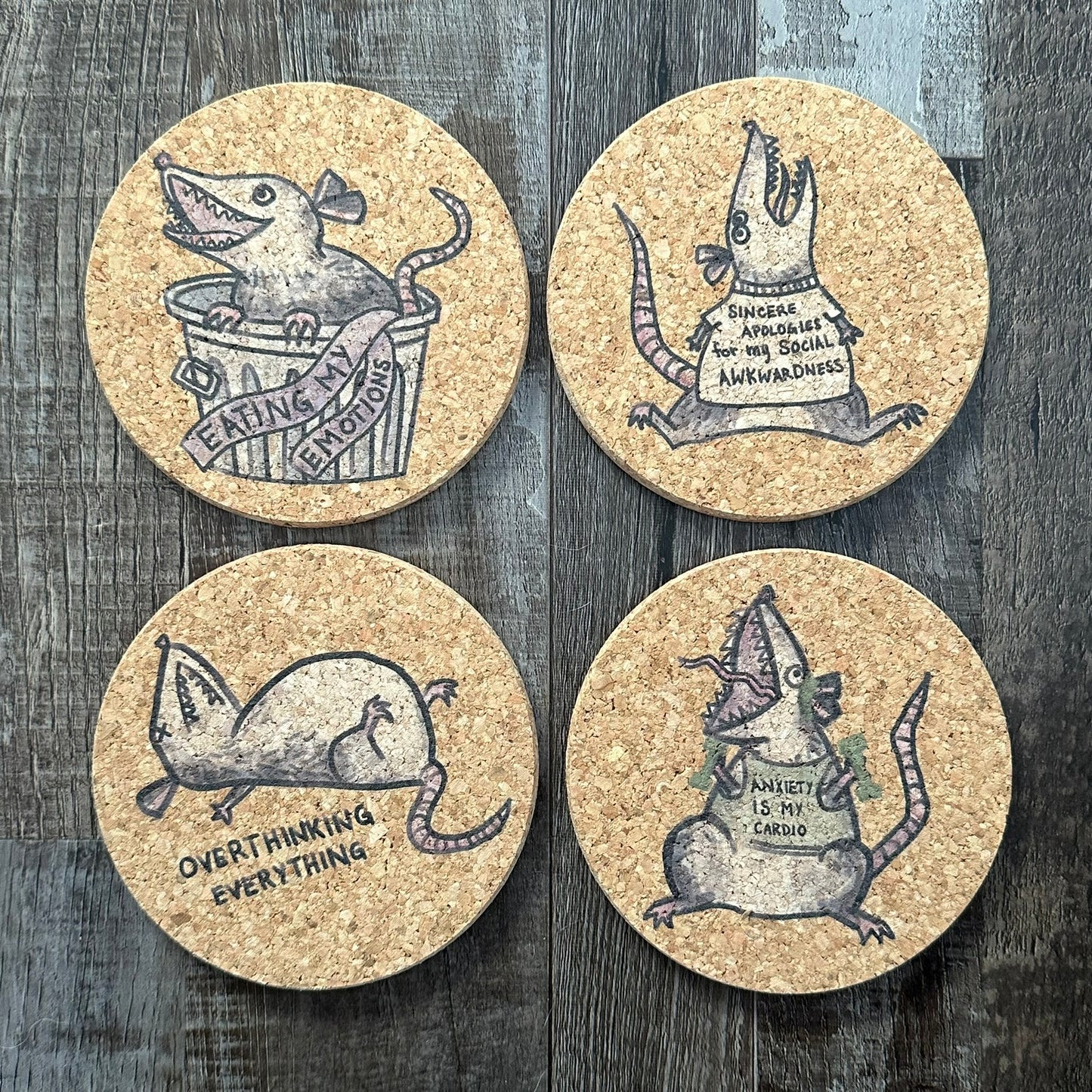 Awkward Possums Cork Coaster Set of 4