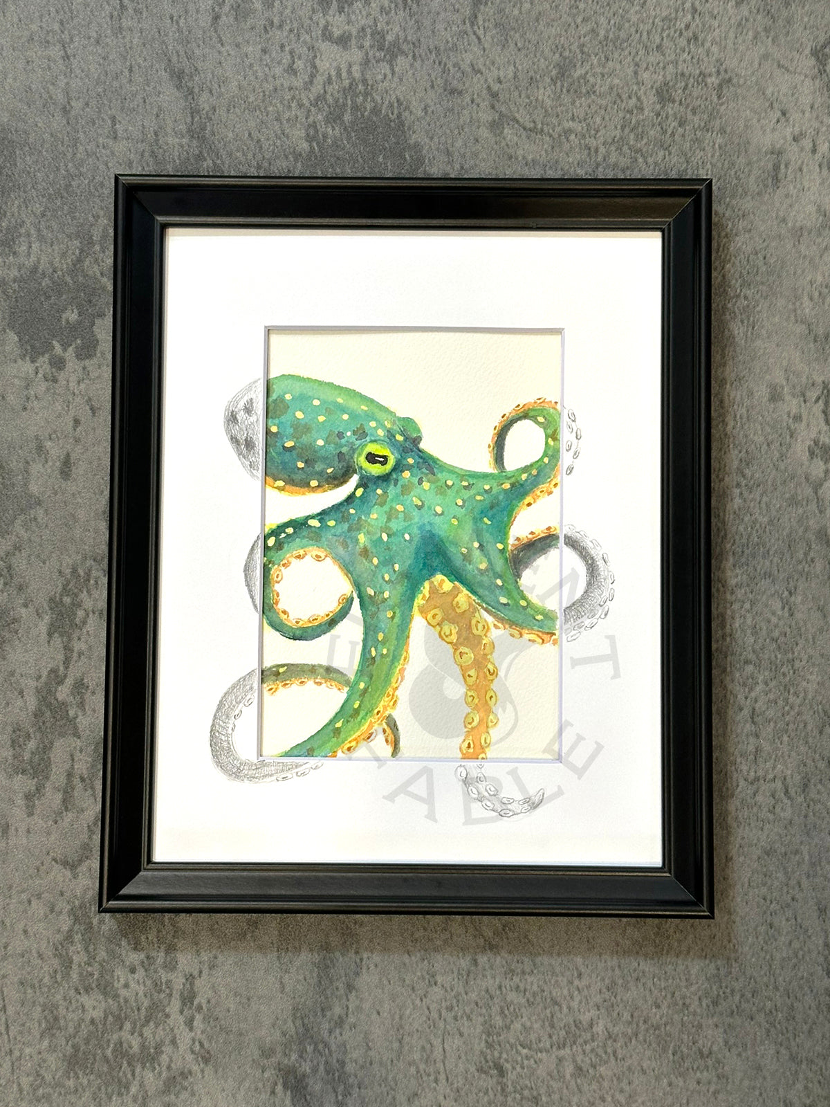Octopus Watercolor - Green with Yellow spots