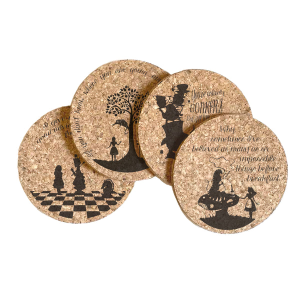 Alice in Wonderland Quotes Cork Coaster Set of 4