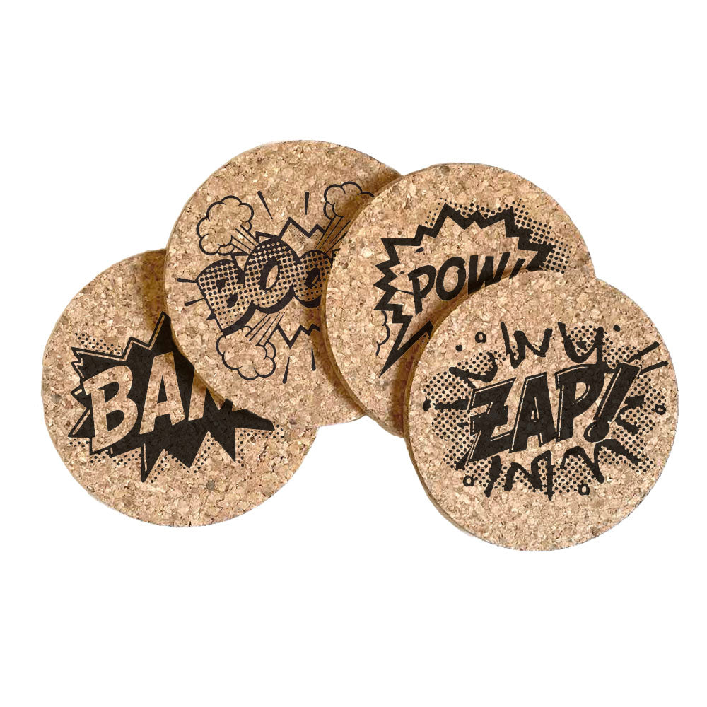 Comic Bubbles Cork Coaster Set of 4