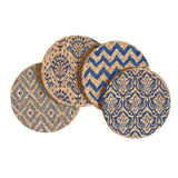 Blue Ikat Patterns Cork Coaster Set of 4
