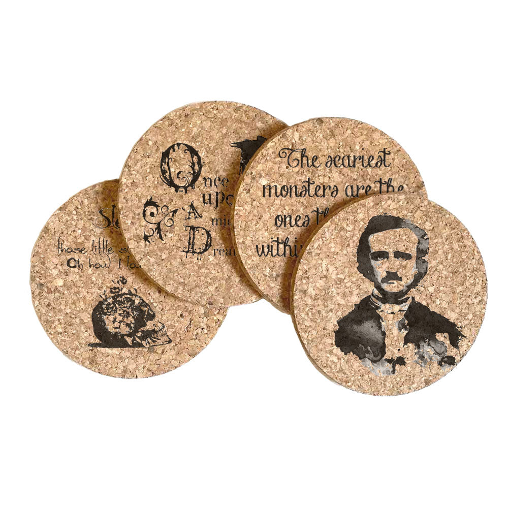 Edgar Allan Poe Cork Coaster Set of 4