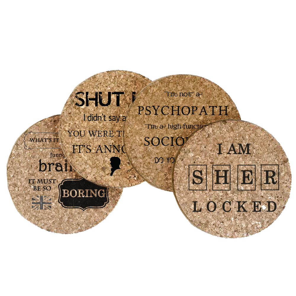 Sherlock Themed Cork Coaster Set of 4 (Set A)
