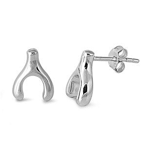 Silver Lucky Wishbone Studs