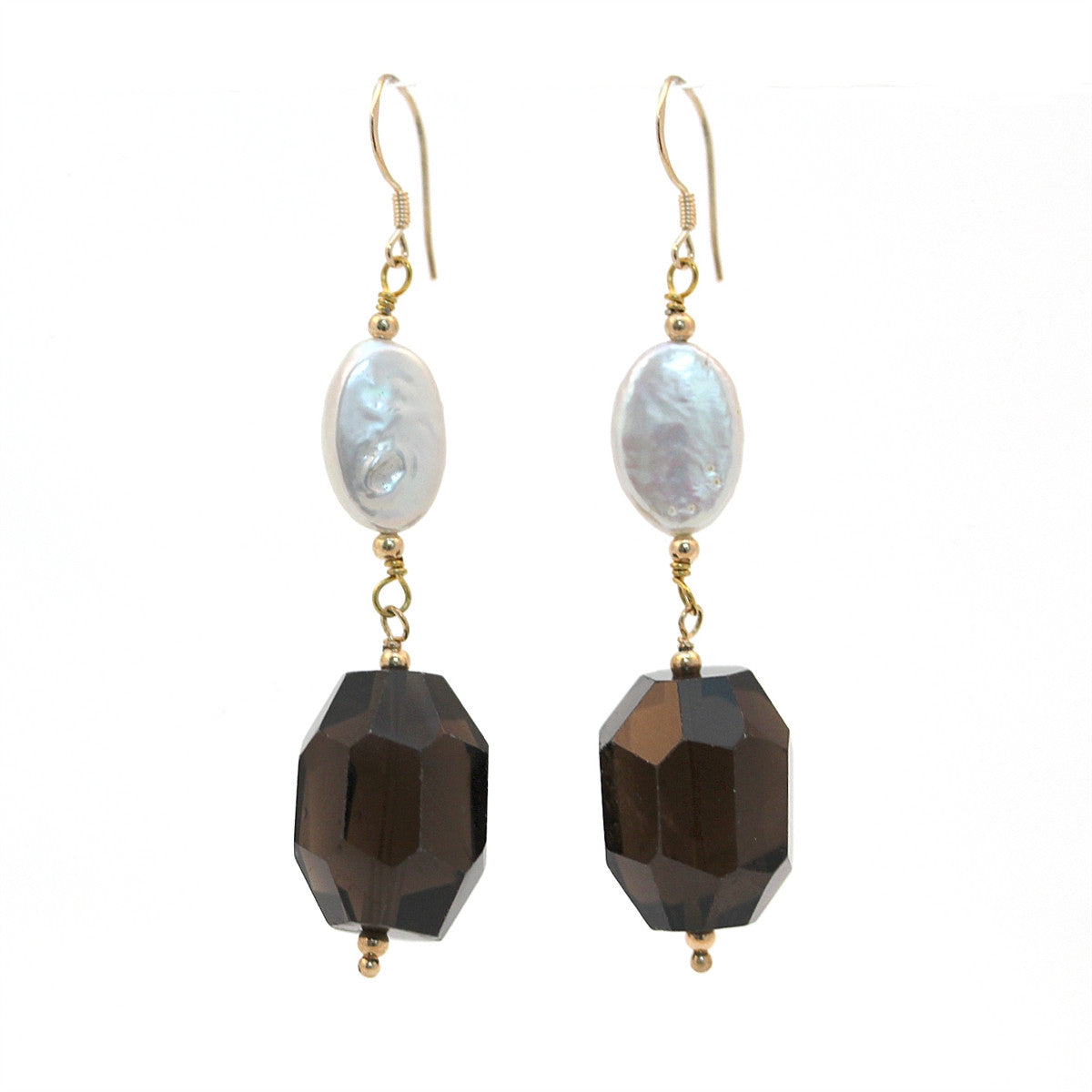 Smokey Quartz and Pearl Dangle Earrings