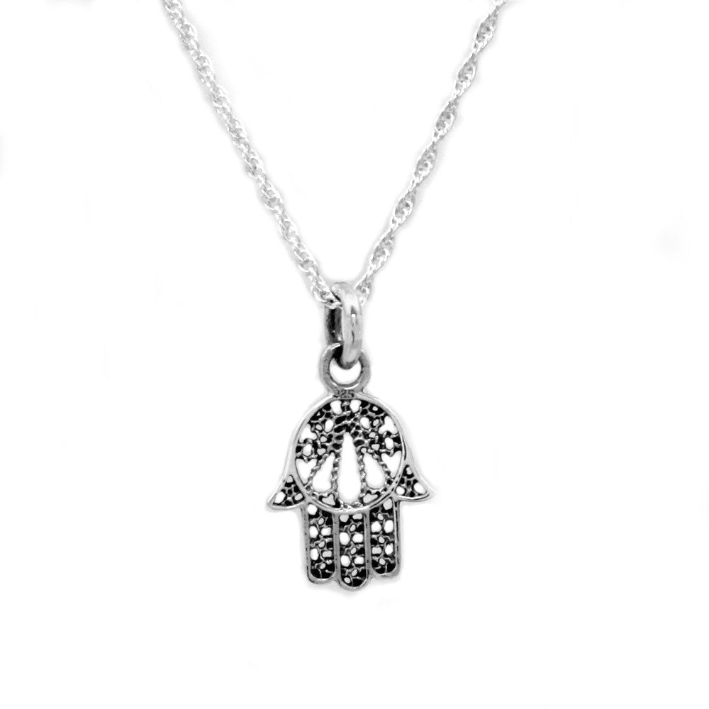 Sterling Silver Filigree Hamsa Necklace