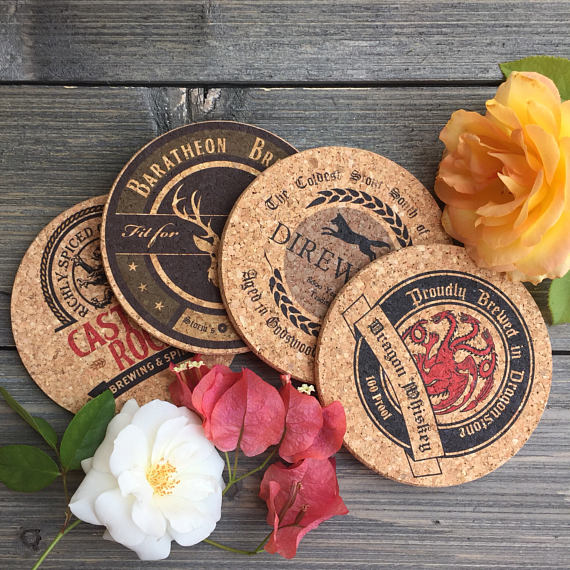 Game of Thrones Inspired Pub Style Cork Coaster Set of 4 (Round)