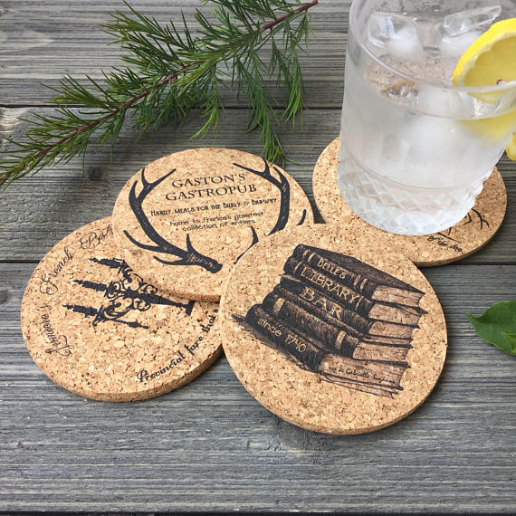 beauty and the beast fairy tale cork coaster set of four