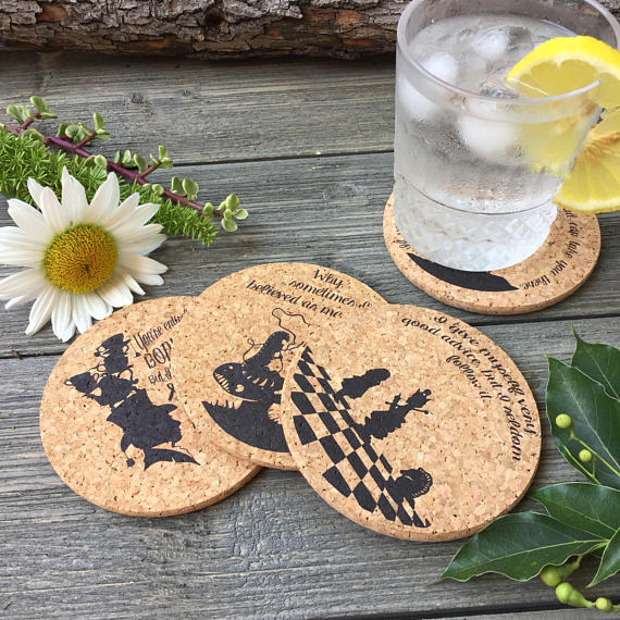 alice in wonderland quotes cork coaster set