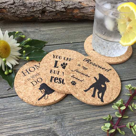 Dog Adoption Cork Coaster Set of 4