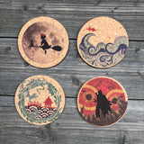 Japanese Anime Themed Cork Coaster Set of 4