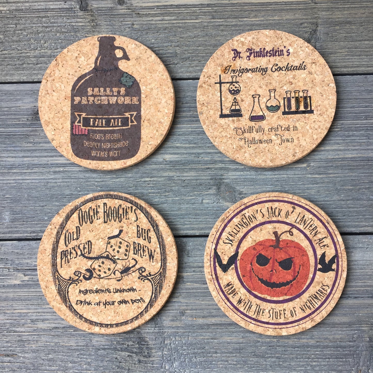 Halloween Town Themed Cork Coaster Set of 4