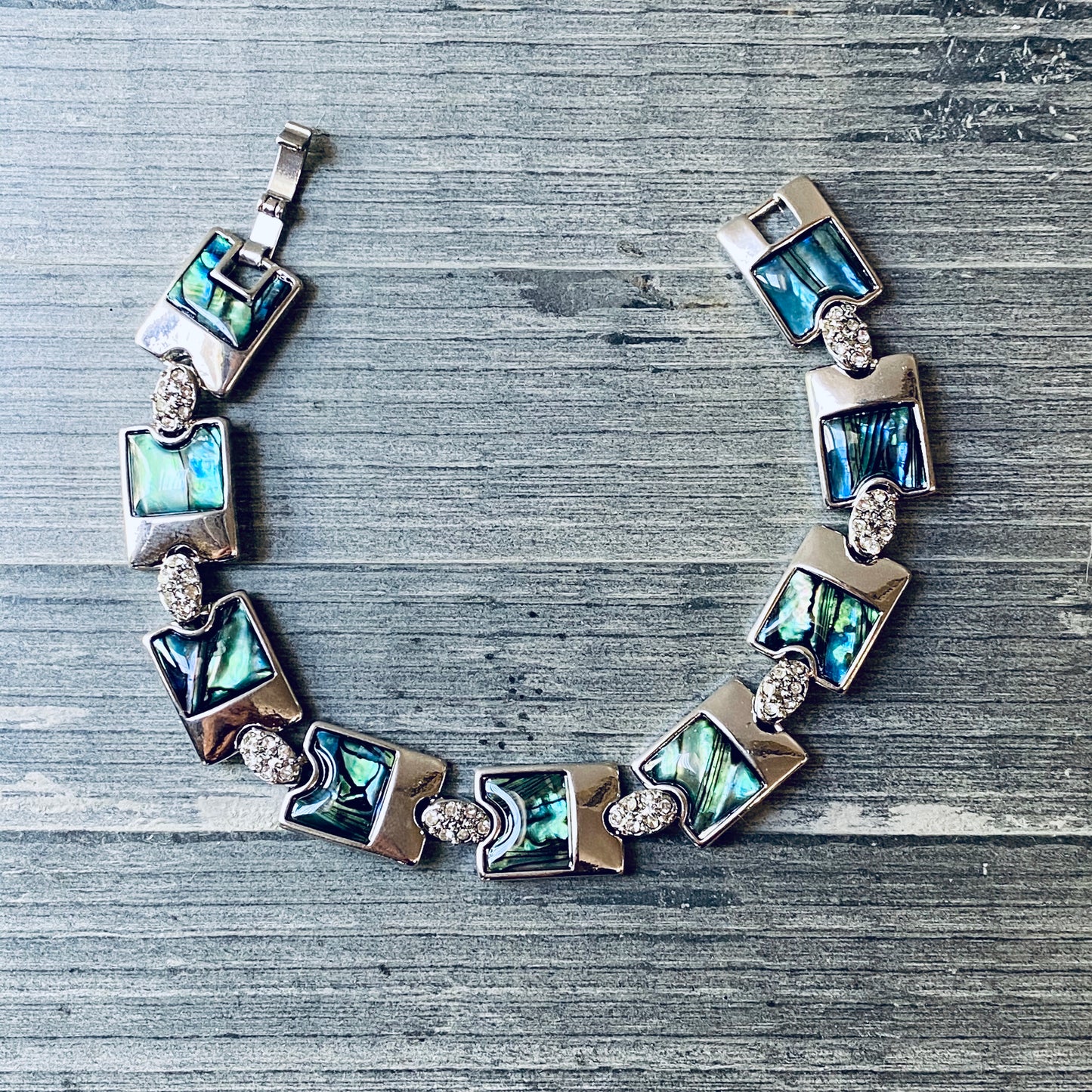 abalone shell link bracelet rhinestones