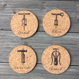 Vintage Wine Corkscrews Cork Coaster Set of 4