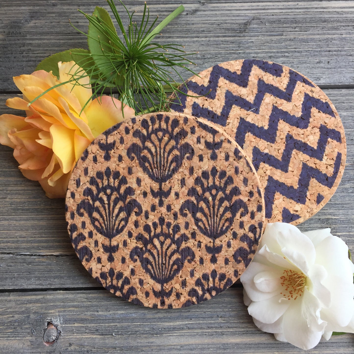 Blue Ikat Patterns Cork Coaster Set of 4