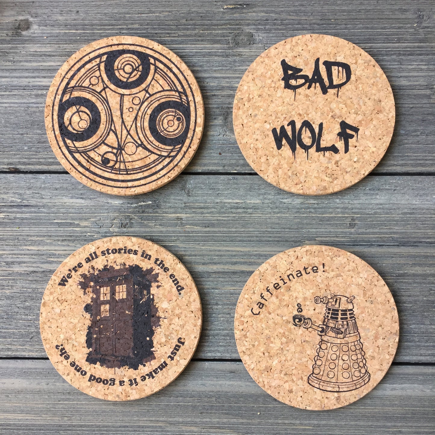 Dr Who Themed Cork Coaster Set of 4 (Set A)