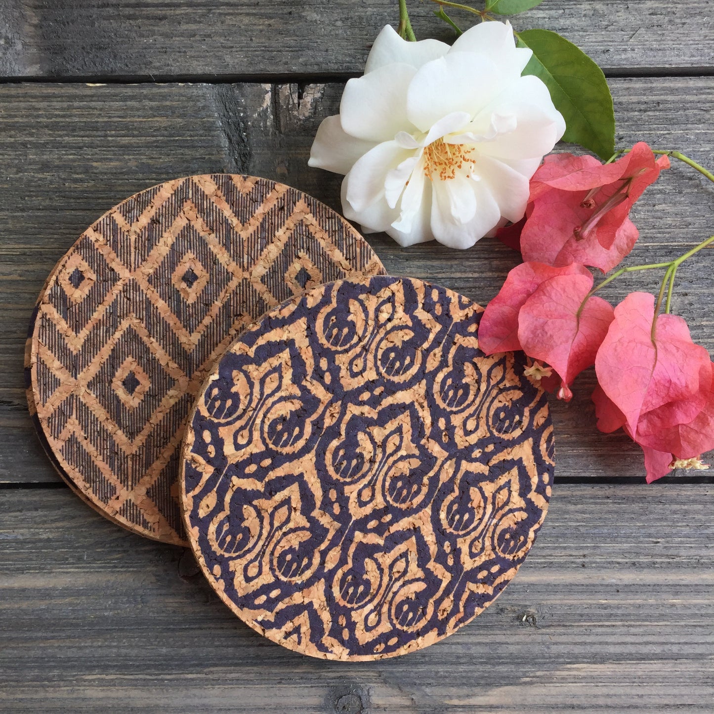 Blue Ikat Patterns Cork Coaster Set of 4