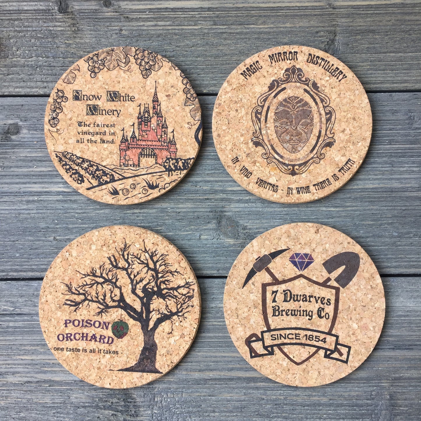 Snow White Themed Cork Coaster Set of 4