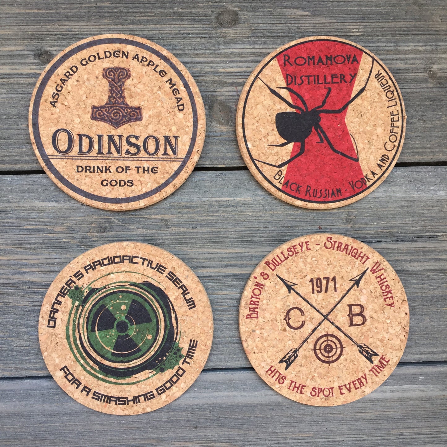 Super Heroes Pub Style Cork Coaster Set of 4