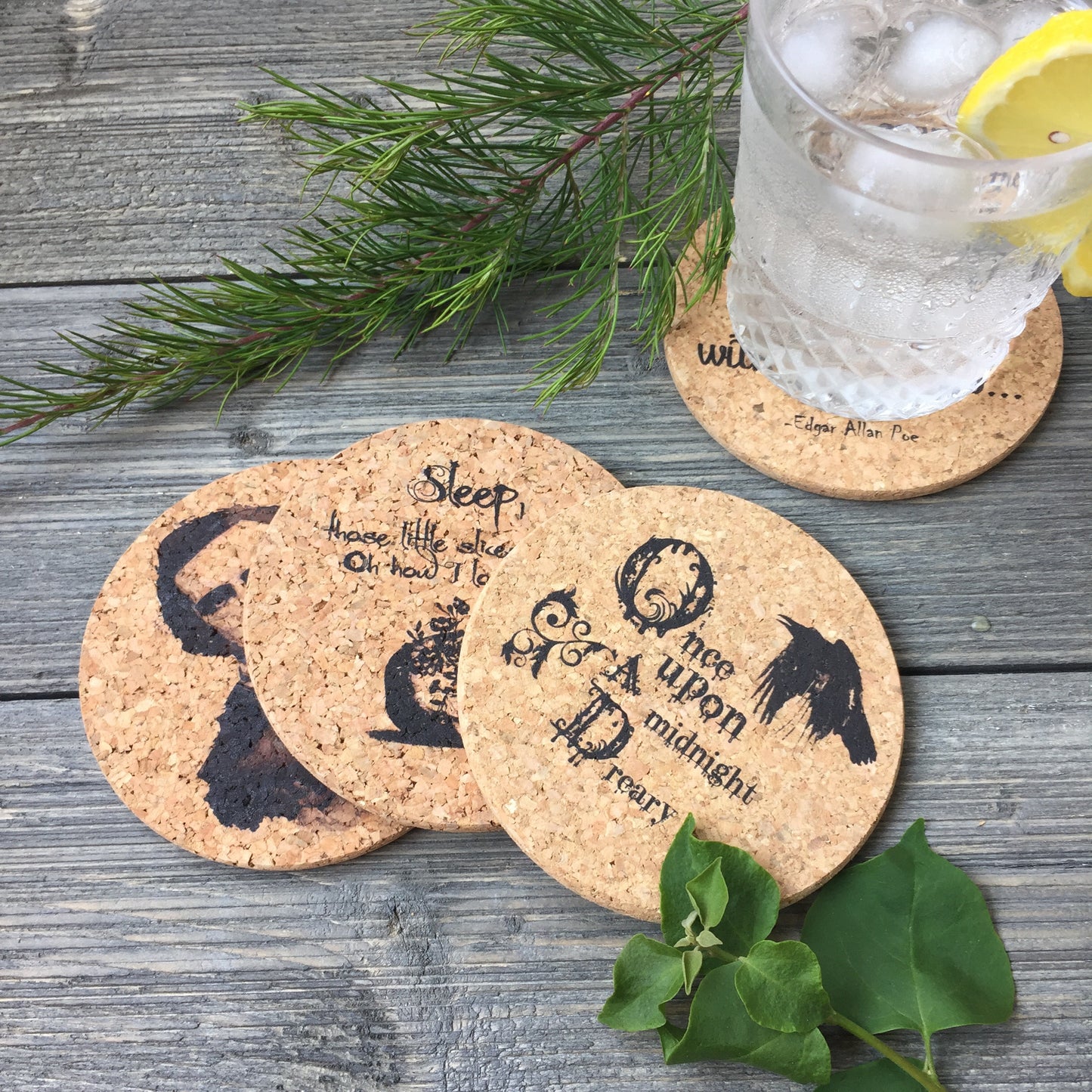 Edgar Allan Poe Cork Coaster Set of 4
