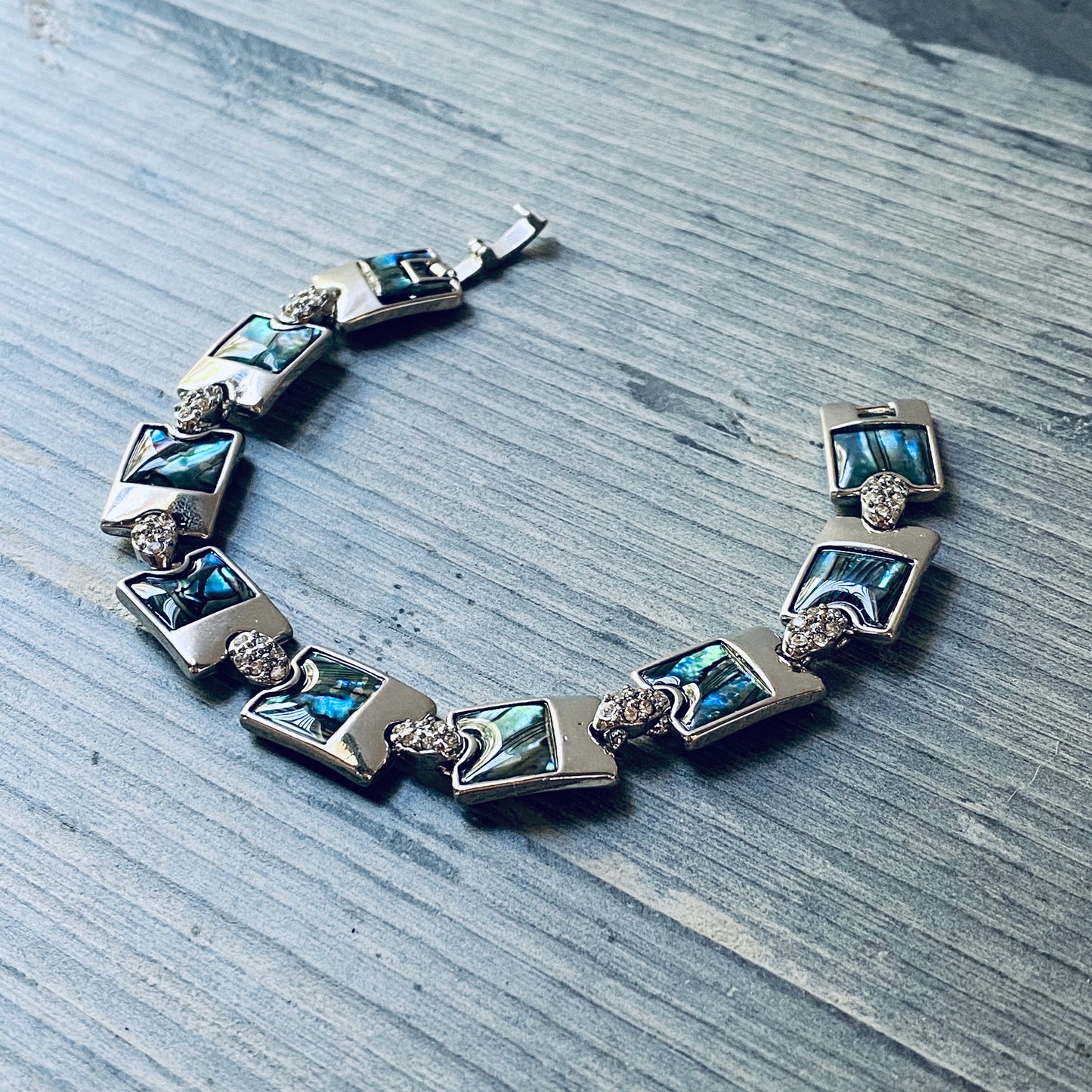 abalone shell link bracelet rhinestones