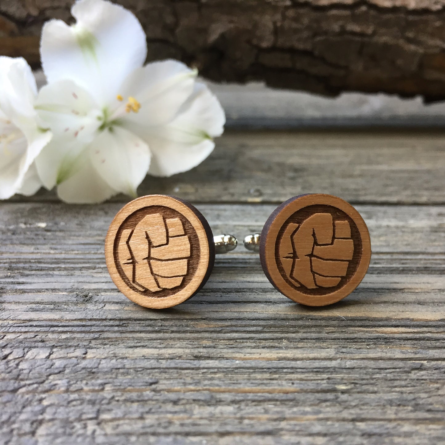 Hulk Fist Wooden Cufflinks