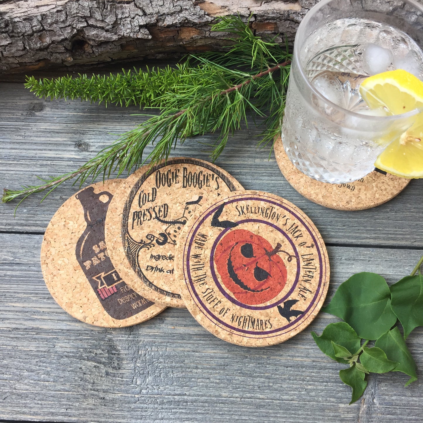Halloween Town Themed Cork Coaster Set of 4