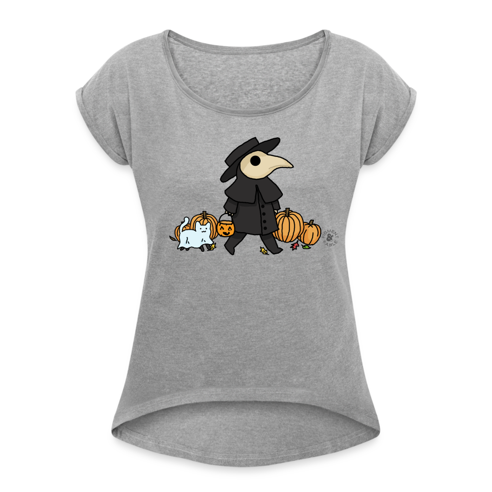 Plague Doctor Women's Roll Cuff T-Shirt - heather gray