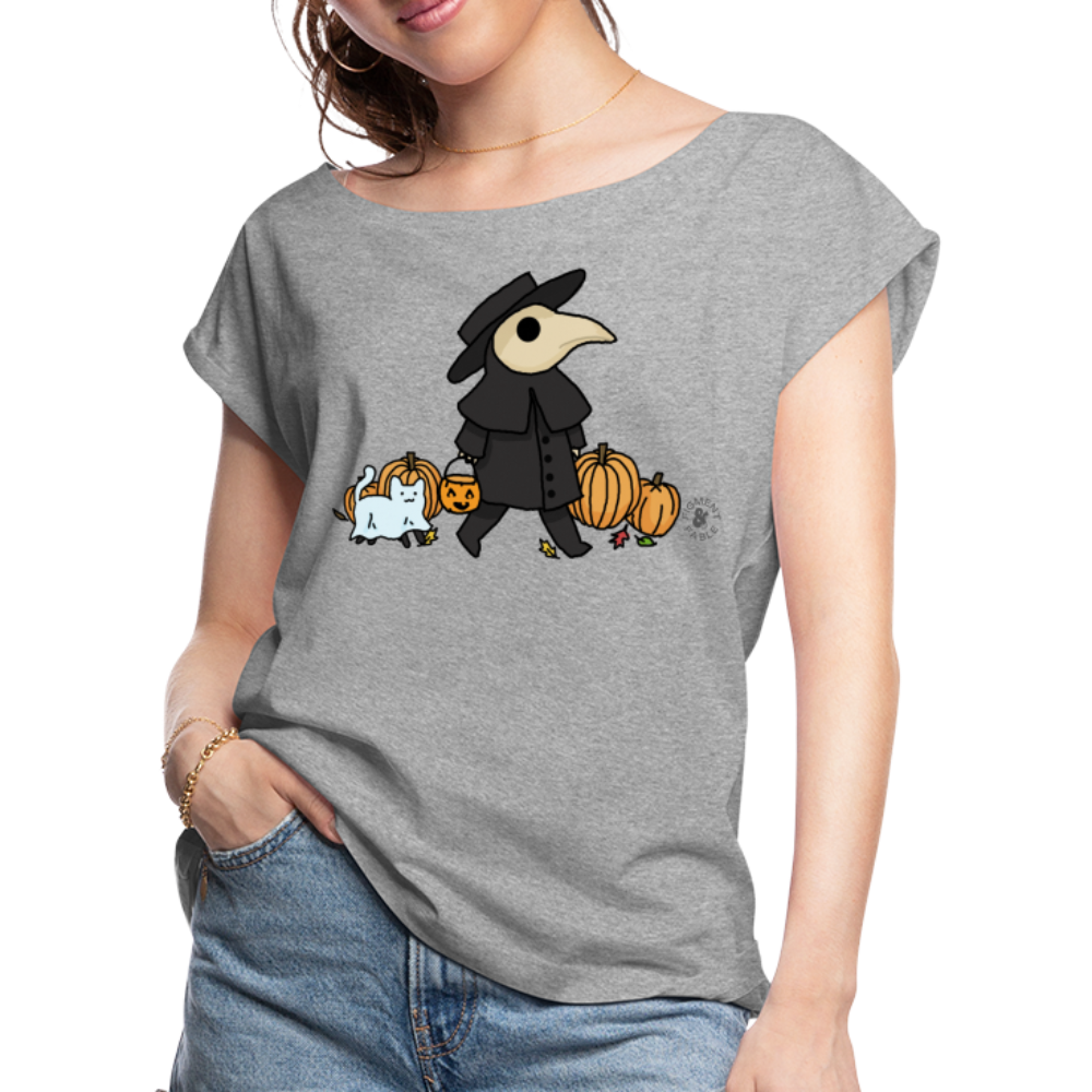 Plague Doctor Women's Roll Cuff T-Shirt - heather gray