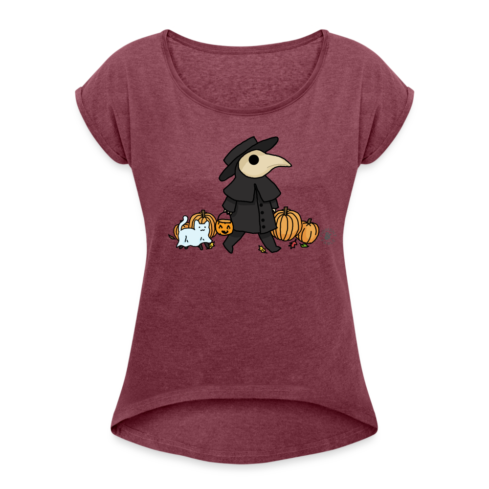 Plague Doctor Women's Roll Cuff T-Shirt - heather burgundy