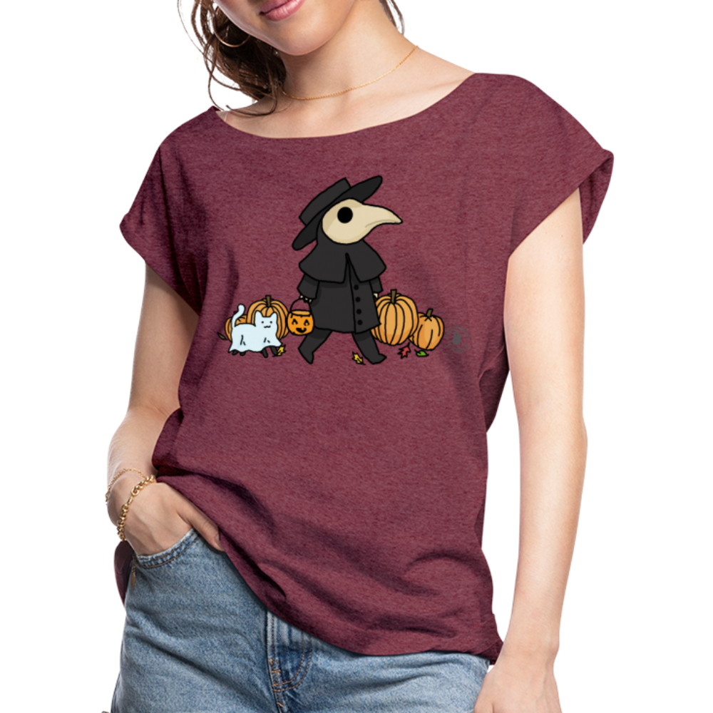 Plague Doctor Women's Roll Cuff T-Shirt - heather burgundy