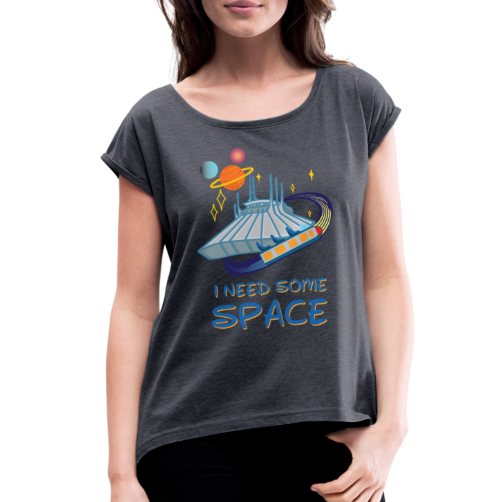 I Need Space Women's Roll Cuff T-Shirt - navy heather
