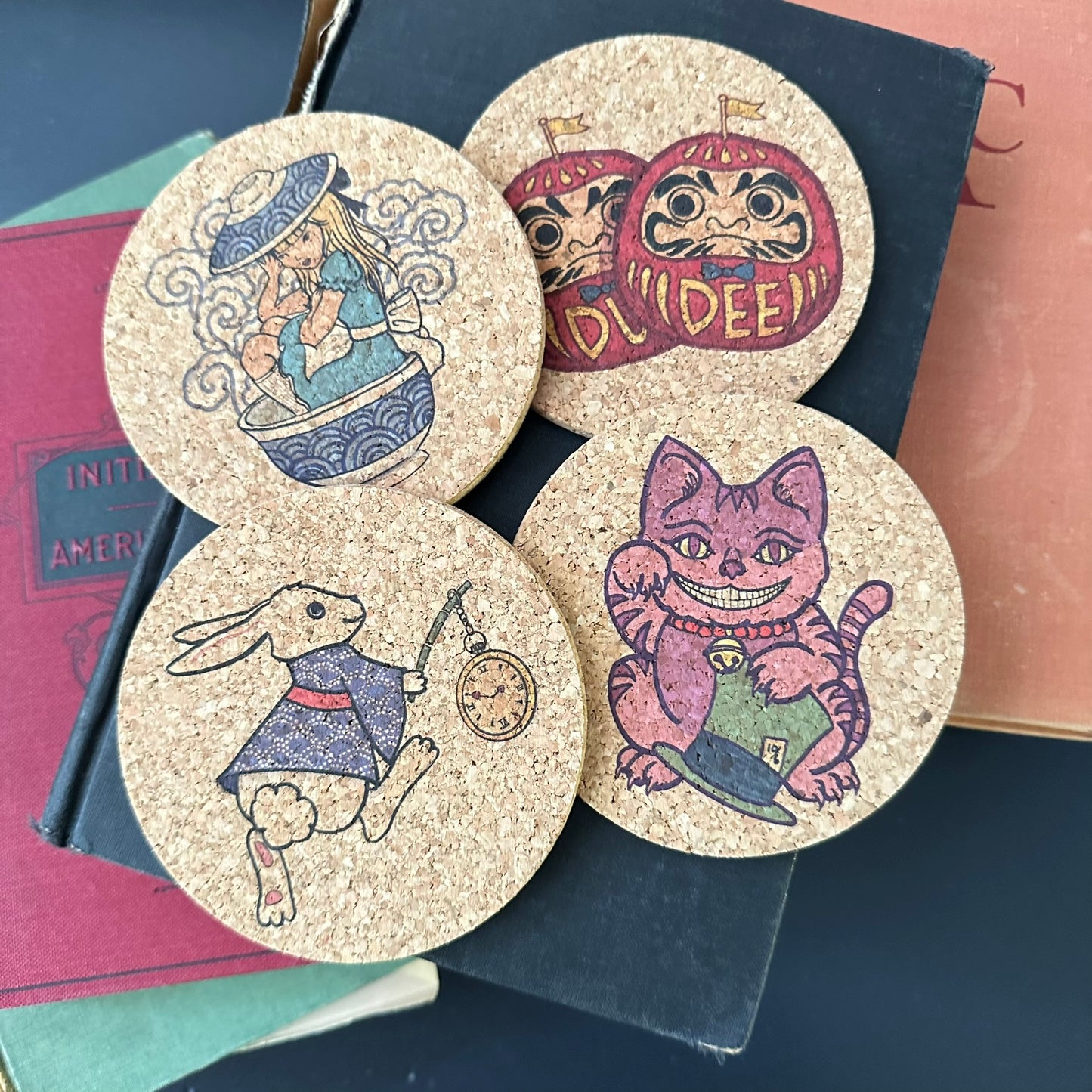 Alice with a Japanese Twist Cork Coaster Set of 4