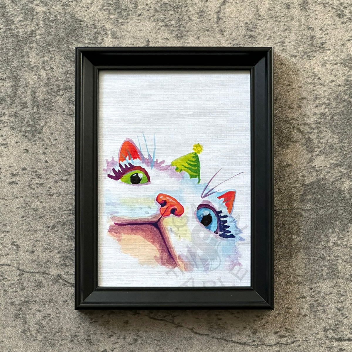 Party Hat Kitty, Fluffy White Art Print
