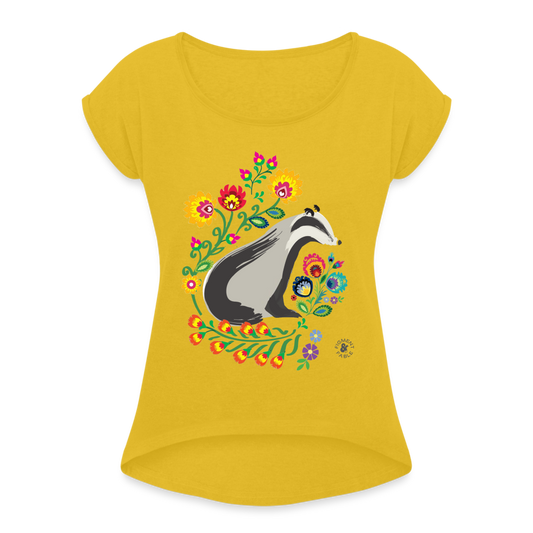 Badger Floral Women's Roll Cuff T-Shirt - mustard yellow