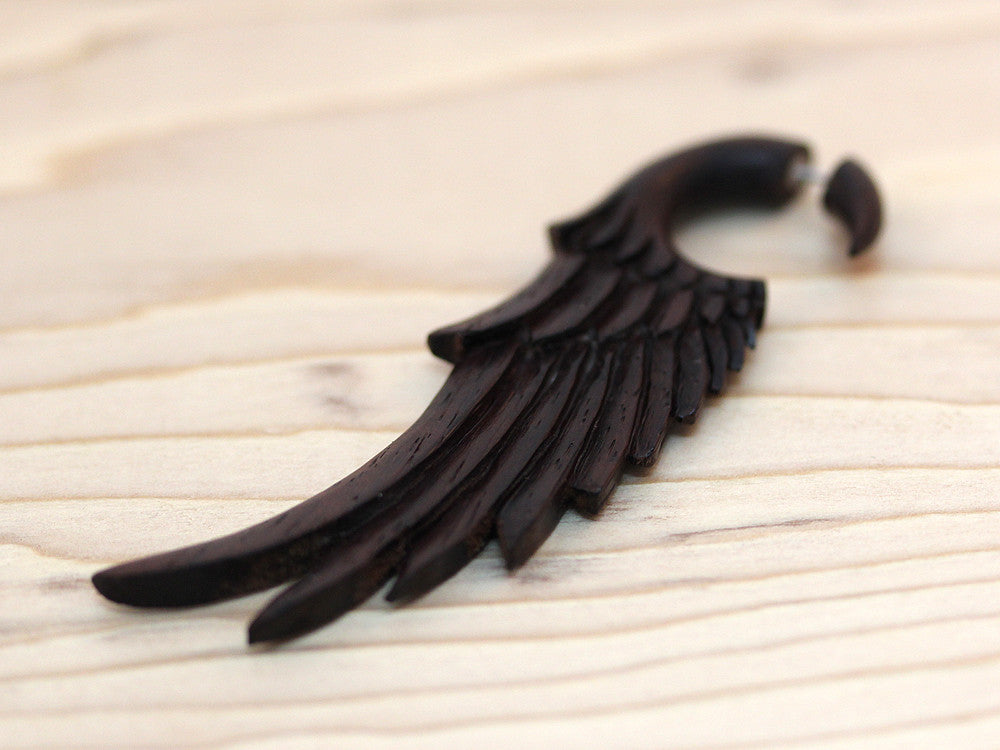 Carved Wood Earrings - Wings