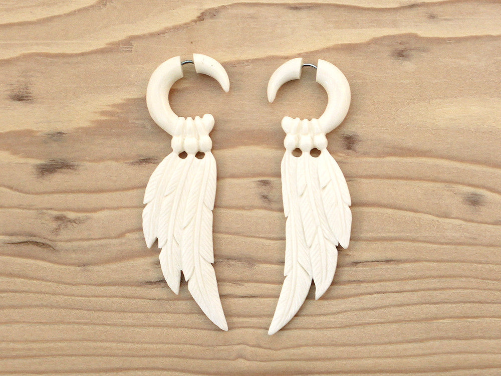 Carved Bone Earrings - Feathers