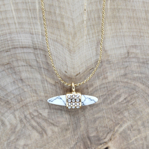 Mini Howlite and Rhinestone Brass Necklace