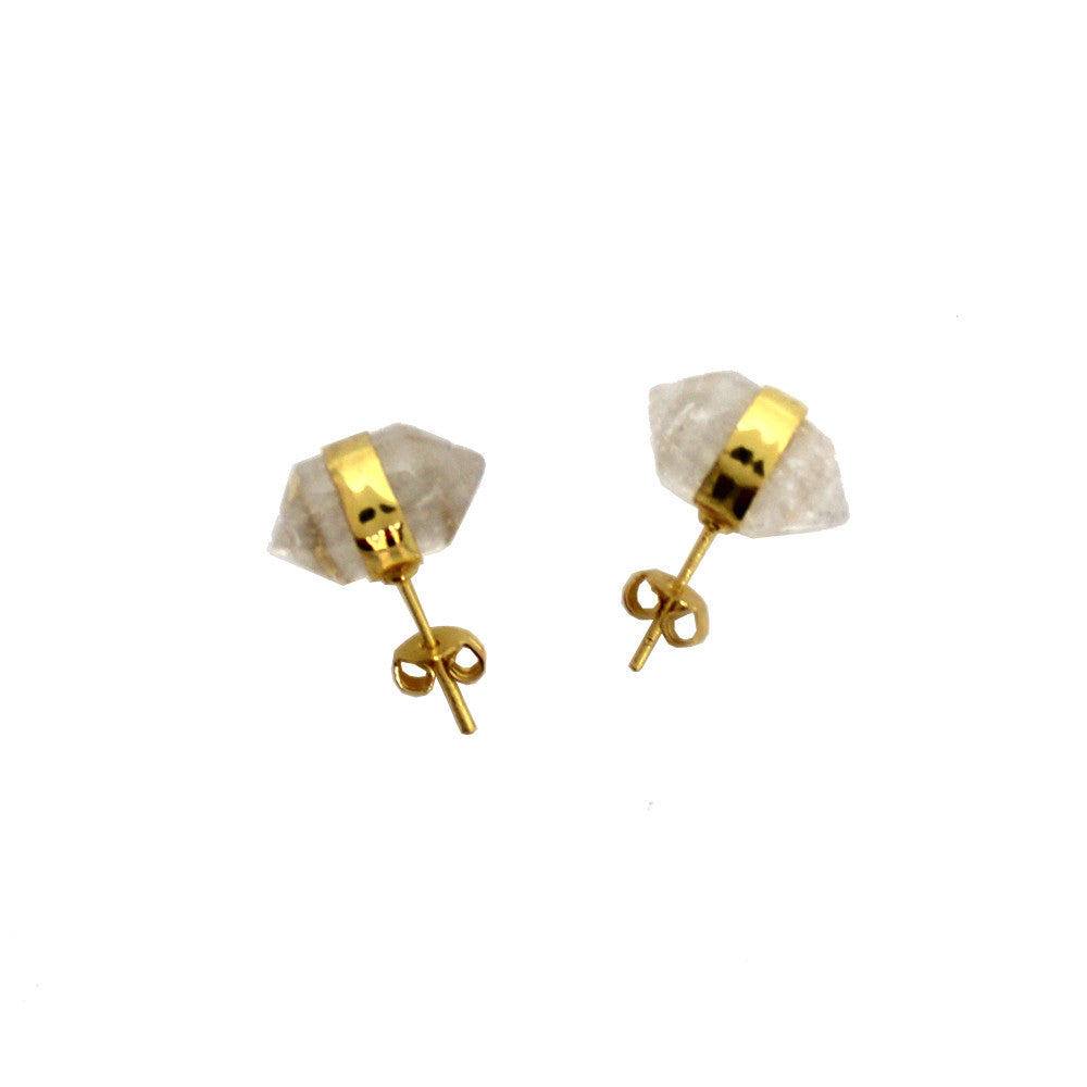 Faceted Gem Stud Earrings - Quartz Crystal