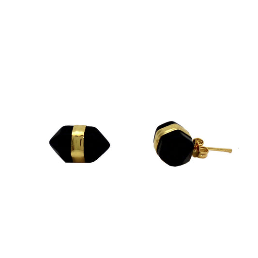 Faceted Gem Stud Earrings - Onyx