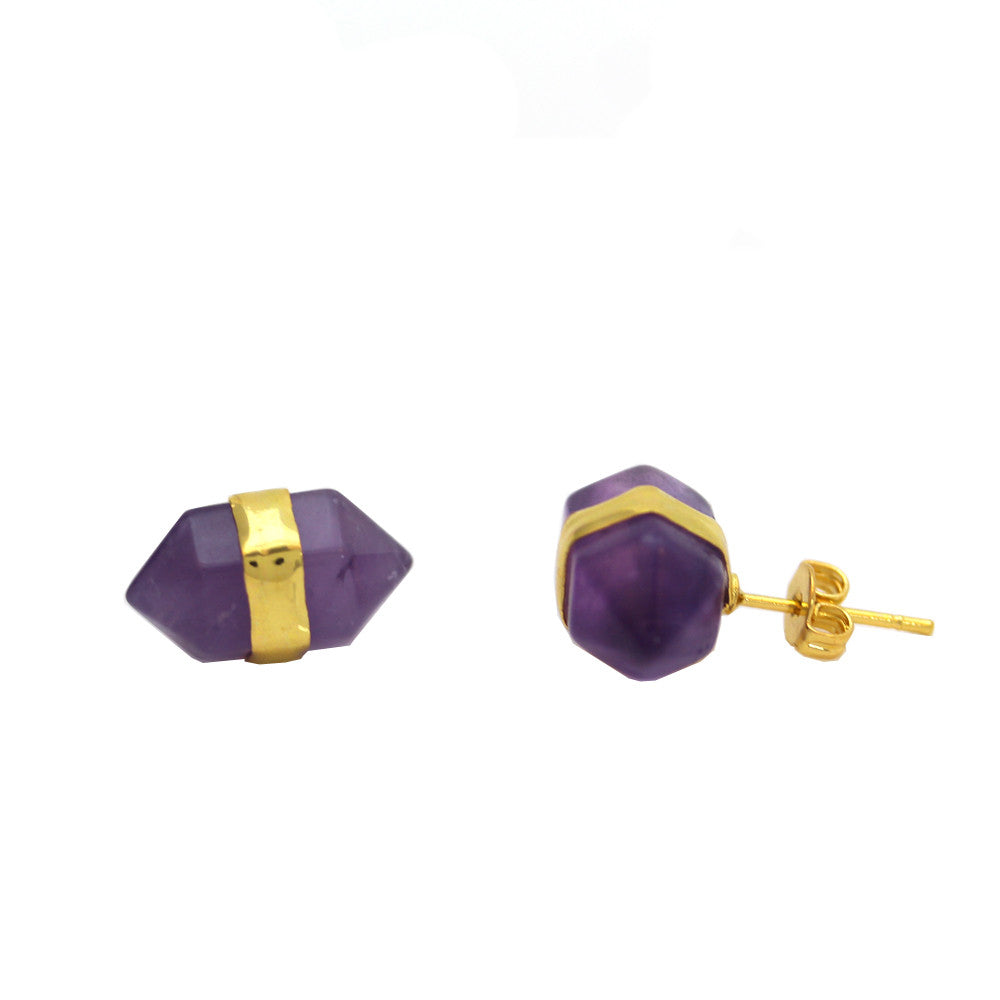 Faceted Gem Stud Earrings - Amethyst