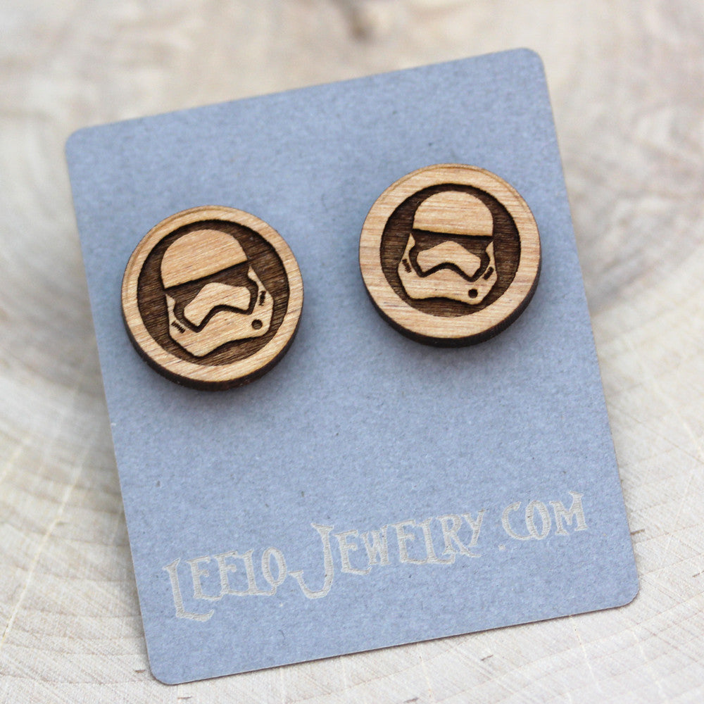 Wooden Storm Trooper Earrings