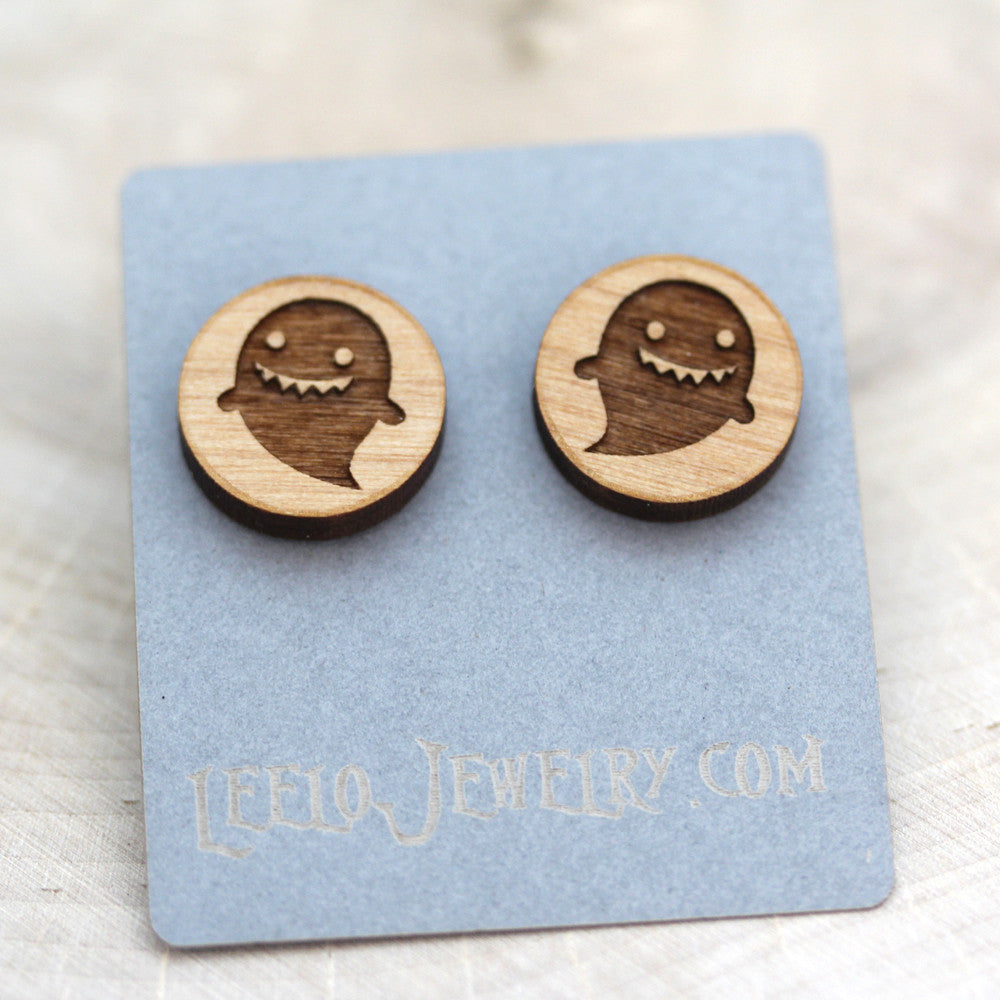 Wooden Ghostie Earrings