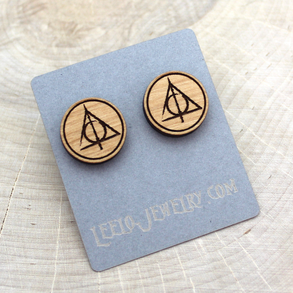Wooden Deathly Hallows Earrings