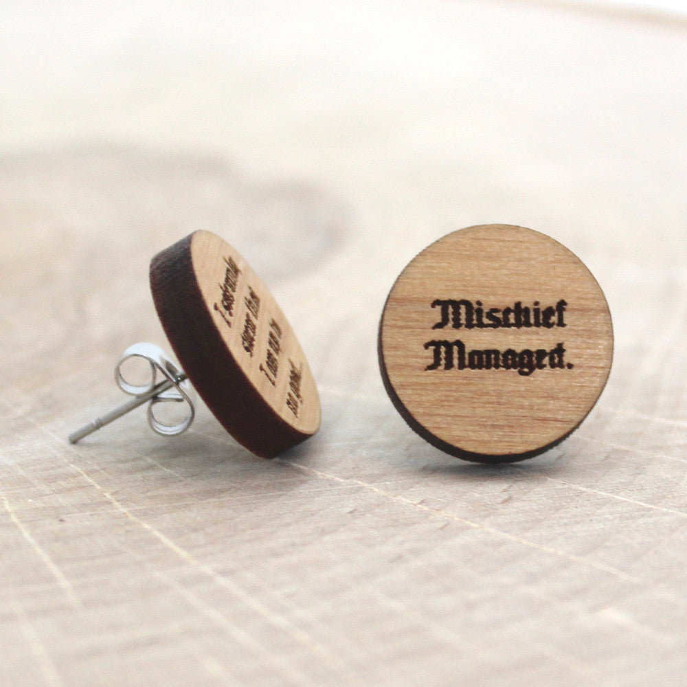 Wooden Mischief Managed Earrings