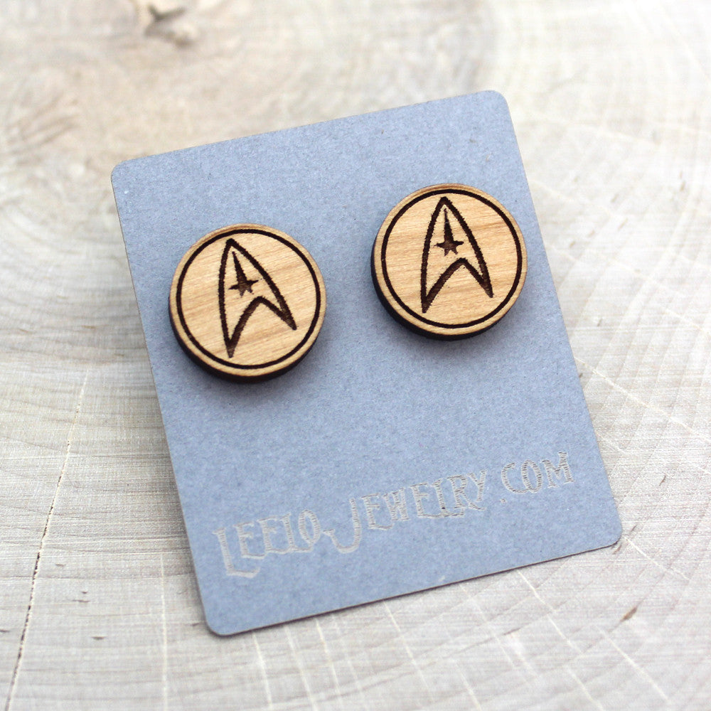Wooden Star Trek Earrings