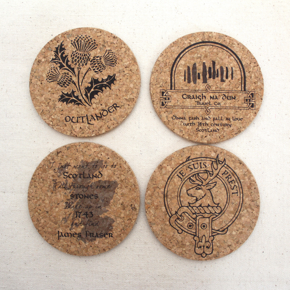 Outlander Themed Cork Coaster Set of 4